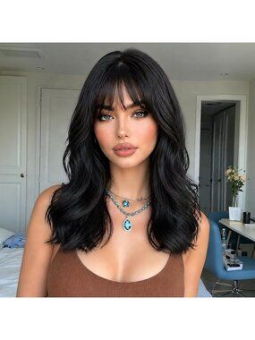 Women's Black Parting Layered Hairstyle Curly Synthetic Heat Resistant Wigs
